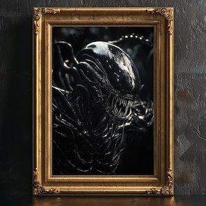 Alien Xenomorph Poster Wall Decor, Gothic Decor, Victorian Print, Vintage Photography, Extraterrestrial  portrait, Horror Poster.