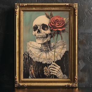 Rose Skull Oil on canvas Poster Wall Decor, airbnb wall art decoration, Treehouse wall decor, Lake house cabin wall decor, room wall Art.