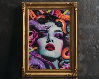 Medusa Pop Art Poster Wall Decor, Woman Poster, Retro Print, Fashion Photography, Restaurant wall art, Creepy Poster, Hair salon wall art.