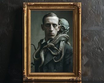 Cthulhu Kraken Poster: HP Lovecraft Portrait, Gothic Victorian Wall Art