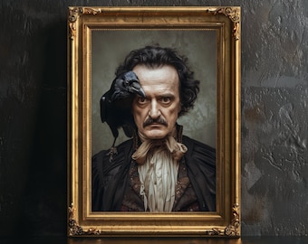 Edgar Allan Poe-poster, gotisch posterdecor, raafposter, vintage fotografie, bibliotheekwanddecoratie, Victoriaanse poster, Nevermore.
