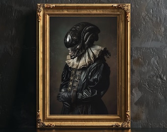 Alien Xenomorph Poster Wall Decor, Gothic Decor, Victorian Print, Vintage Photography, Extraterrestrial  portrait, Horror Poster.