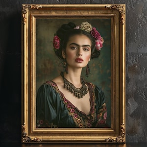 Frida Khalo Poster, Mexican Wall Decor, Gift for Goth, Victorian Print, Vintage Photography, Feminism Poster, Dark Academia, Mexican Art.