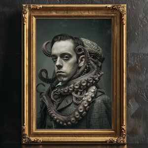 HP Lovecraft Cthulhu Kraken Poster, Wanddekoration, Gothic Dekor, Viktorianischer Druck, Vintage Fotografie, HP Lovecraft Porträt, Horror Poster.