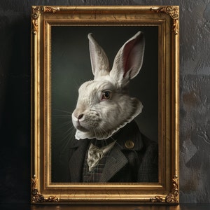 Bunny Poster Wall Decor, Gothic Home Decor, Victorian Print, Vintage Photography, Animal Portrait, Creepy Poster, Anthropomorphism Art.