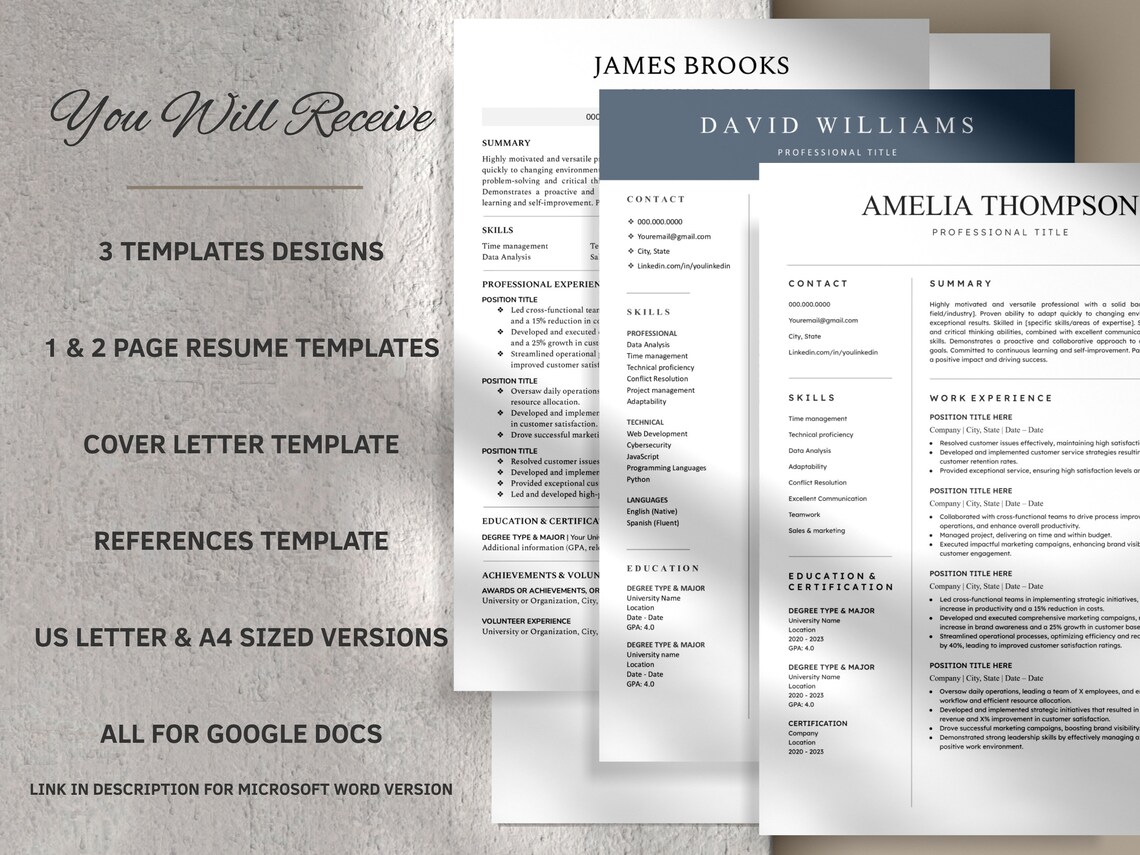 3 Google Docs Resume Template With Cover Letter & Reference Template ...