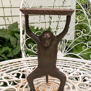 Vintage Bronze Butler Monkey Business Card Holder Trinket Tray Desk Accessory
