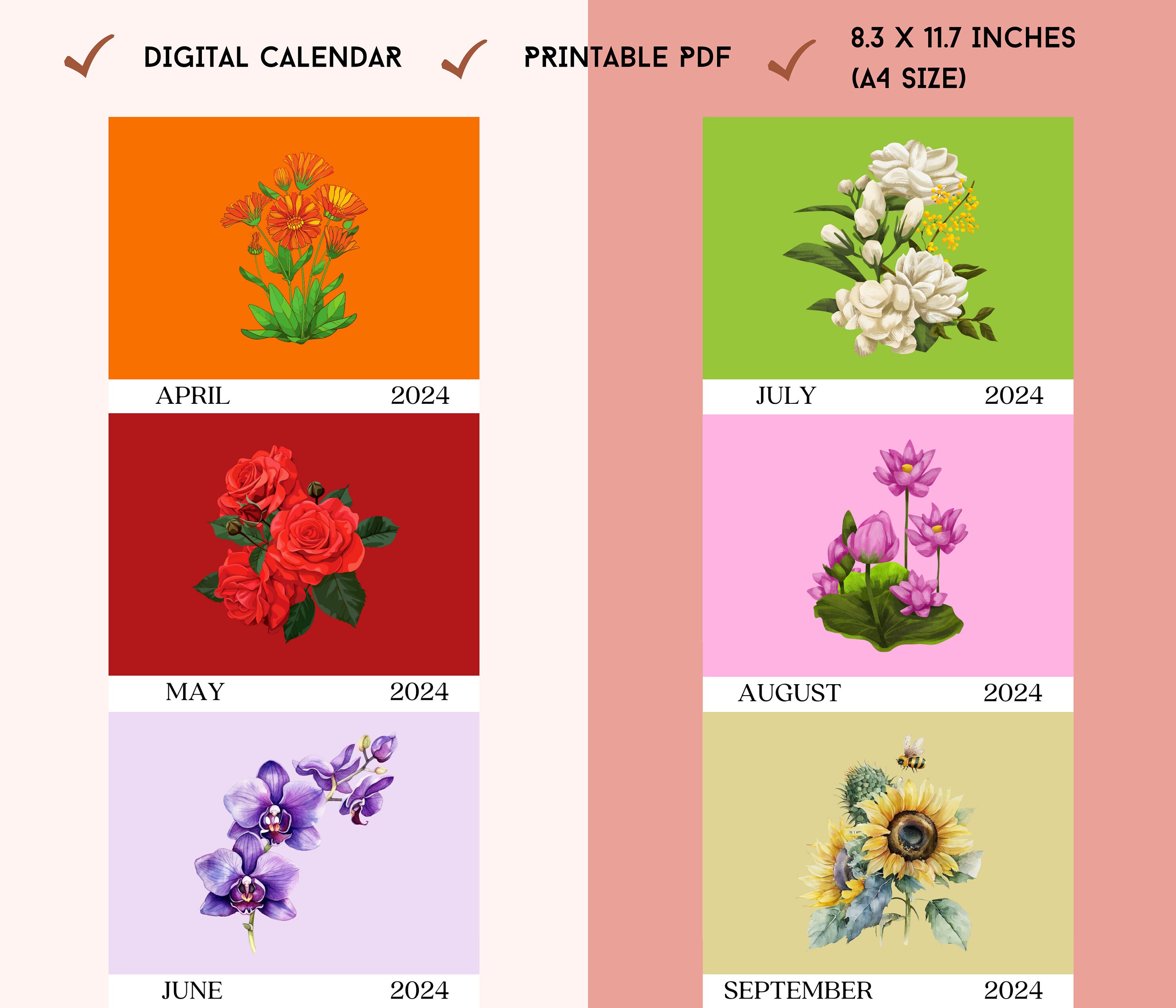 flower-calendar-2024-printable-a4-size-editable-planner-etsy