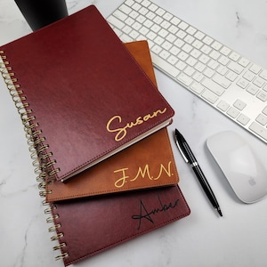 Custom Spiral Executive Journal Notebook, Personalized Spiral PU Vegan Leather Business Notebook, Executive Journal Monogram Graduate Gift
