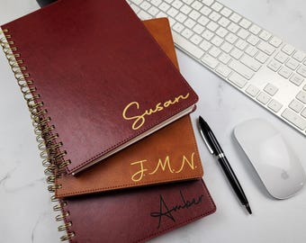 Custom Spiral Executive Journal Notebook, Personalized Spiral PU Vegan Leather Business Notebook, Executive Journal Monogram Graduate Gift