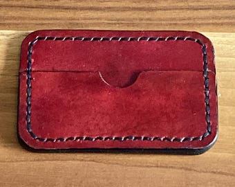 Black Cherry Full Grain Leather Business Card Holder, Minimalist Veg Tan Card Wallet
