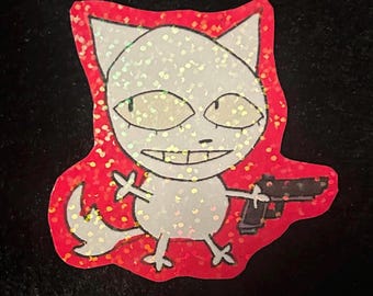 Pegatina artística original de gatito armado