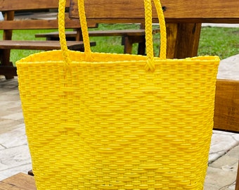 Handgemaakte plastic tas, strandtas, zomertas, herfsttas, afmetingen lengte 9,5 inch, breedte 14 inch