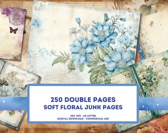 250 páginas dobles de Soft Floral Junk Journal - Papeles digitales Scrapbooking, Invitaciones, Diarios y más, Uso comercial, Descarga instantánea