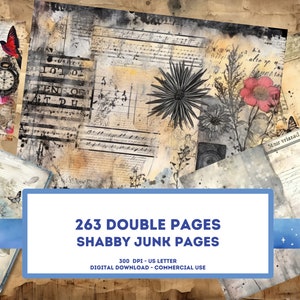 263 Shabby Junk Journal Double Pages - Digital Papers Scrapbooking, Invitations, Journals & More, Commercial Use Allowed, Instant Download