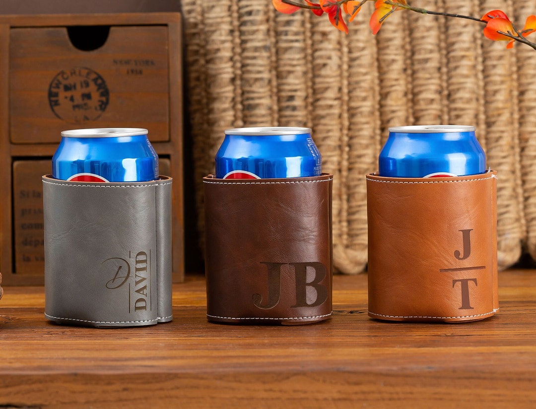 Custom Leather Can Holderengraved Beer Holderengraved Gift Etsy