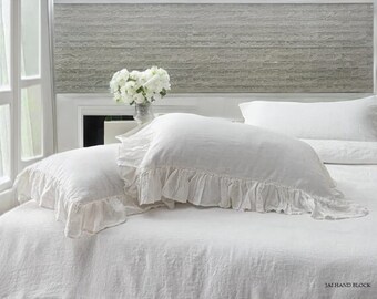 Linen Bedding Duvet in White Color | White Color King Queen Soft Linen Duvet Cover | Farmhouse Bedding Home Bedroom Decor Linen Duvet Cover