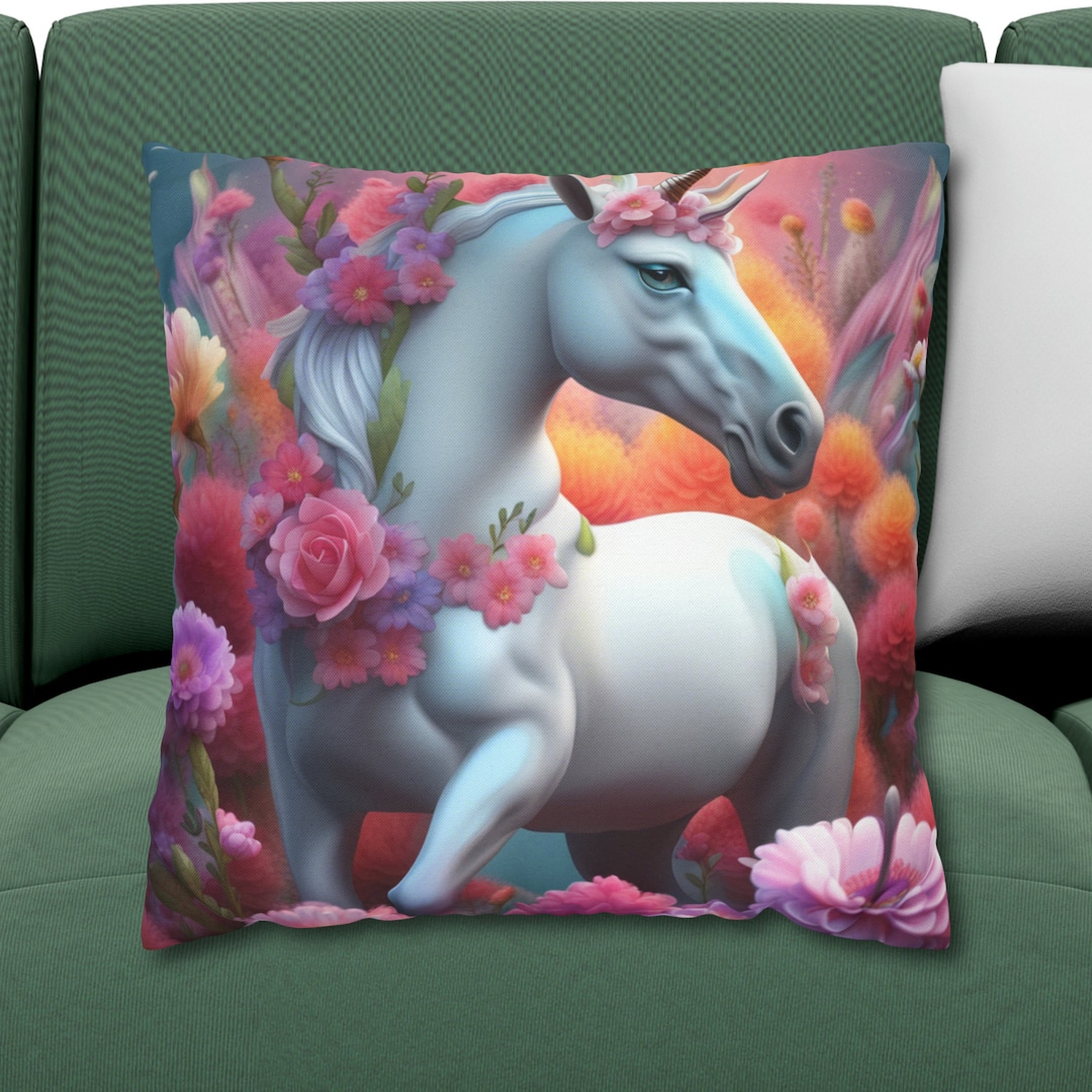 Unicorn Flowers Pillow Case Floral Unicorn Pillow Case Etsy