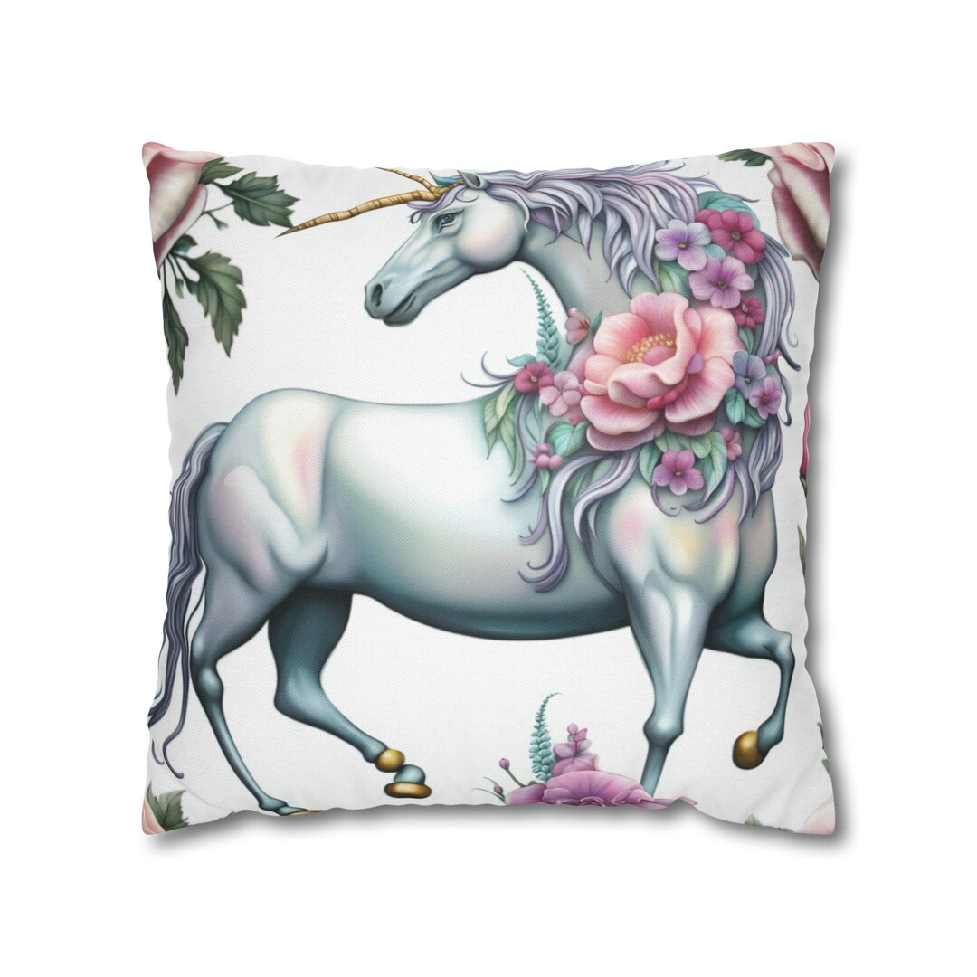 Unicorn Flowers Pillow Case Floral Unicorn Pillow Case Etsy