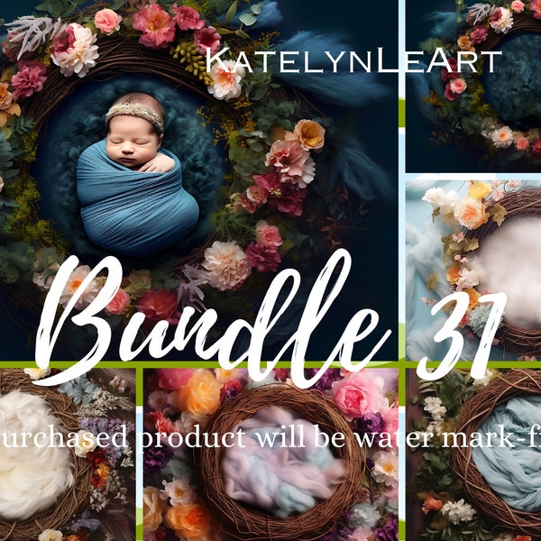 Enhance Studio Photography with 31 Newborn Floral Nest Overlays - Perfect Baby Digital Backdrops, Pet Studio, and More!