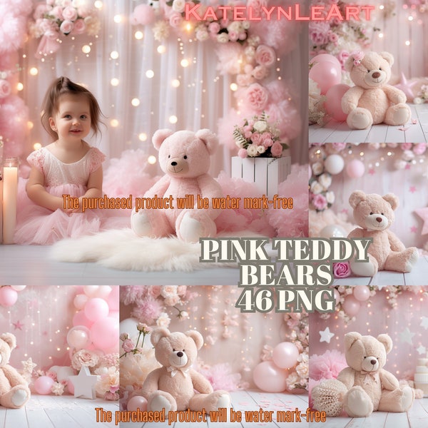 Precious Moments: 46 Baby Pink Teddy Bear Digital Backgrounds for Adorable Cake Smash Studio Photography