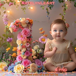 6 First Birthday Cake Smash Digital Backdrops for CakeSmash Composite Photography with Background Overlay