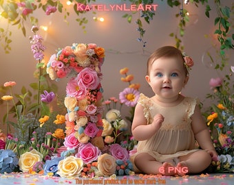 6 First Birthday Cake Smash Digital Backdrops for CakeSmash Composite Photography with Background Overlay