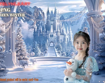 34 fondos de fantasía invernal congelada: invierno azul, escenas nevadas, copos de nieve, nieve de papel y accesorios fotográficos de un paraíso invernal helado.