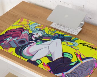 Alfombrilla de ratón para juegos Cyberpunk Edgerunners, 914 x 457 mm/458 x 407 mm / Bordes cosidos / Rebecca