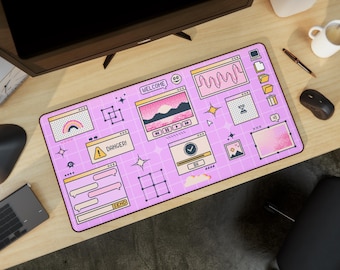 Y2K Pixel Pink Desk Mat – Pixel UI Mouse Pad
