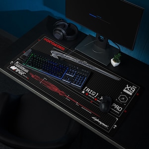 Cyberpunk Blueprint Gaming Mouse Pad, 36x18in (914x457mm) | Stitched Edges | Arasaka image 6
