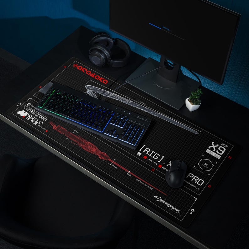 Cyberpunk Blueprint Gaming Mouse Pad, 36x18in (914x457mm) | Stitched Edges | Arasaka image 6