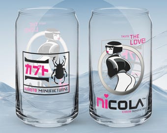 Vaso con forma de lata Cyberpunk Nicola de 473 ml/16 oz con tapa y pajita.
