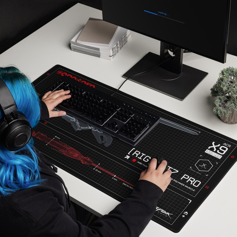 Cyberpunk Blueprint Gaming Mouse Pad, 36x18in (914x457mm) | Stitched Edges | Arasaka image 5