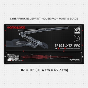 サイバーパンク ブループリント ゲーミングマウスパッド 914 x 457 mm | ステッチエッジ | Arasaka