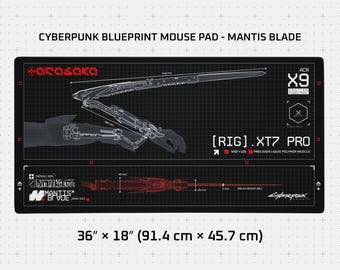 Alfombrilla de ratón para juegos Cyberpunk Blueprint, 914 x 457 mm / Bordes cosidos / Arasaka