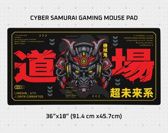 Japanese Cyber Samurai Gaming Mousepad - 36x18in (914x457mm) |  Stitched Edges
