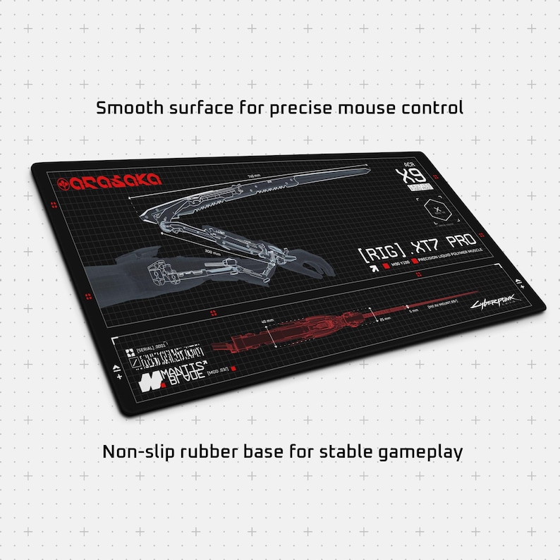 Cyberpunk Blueprint Gaming Mouse Pad, 36x18in (914x457mm) | Stitched Edges | Arasaka image 2