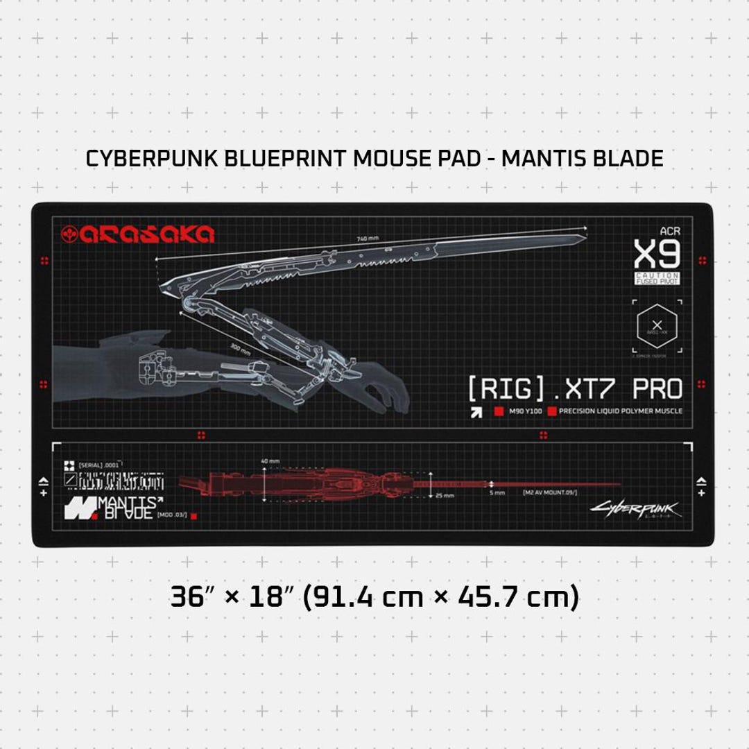 Cyberpunk Blueprint Gaming Mouse Pad, 36x18in (914x457mm
