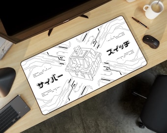 Alfombrilla de escritorio Cyber Switch / Texto en japonés / Blanco, negro, amarillo-cian