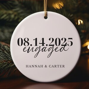 Minimal Engaged Calendar Ornament, Our First Christmas Custom Date Gift, Newly Engaged Keepsake Personalized, Engagement Present For Couple