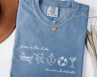 Love On The Lake Bachelorette Shirt Comfort Colors, Custom Boat Bach Party Tshirt, Personalized Cruise Bridesmaid Tee, Bridal Party Gift