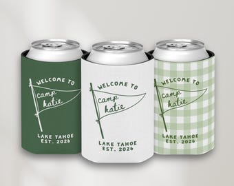 Camp Bachelorette Party Can Cooler, Custom Lake Bach Can Holder, Personalized Last Trail Drink Sleeve, Cabin Bridal Shower Party Favor Gifts