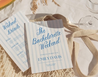 Beach Bachelorette Invitation, Bach Party Weekend Itinerary, Coast Bachelorette Invite, Bridal Editable Canva Template, Digital Party Card