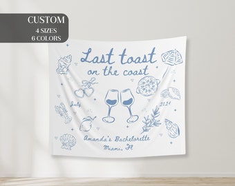 Custom Beach Bachelorette Tapestry: Last Toast on the Coast Backdrop