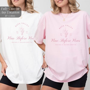 Custom Name Wine Bachelorette Shirts, Personalized Winery Bach Merch, Vino Before Vows T-Shirts, Vineyard Themed Wedding, Bridesmaid Gift