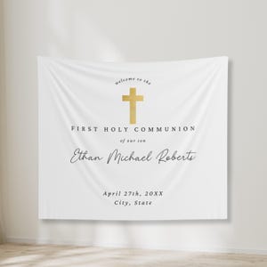 Personalized First Communion Banner: Christening Backdrop Sign
