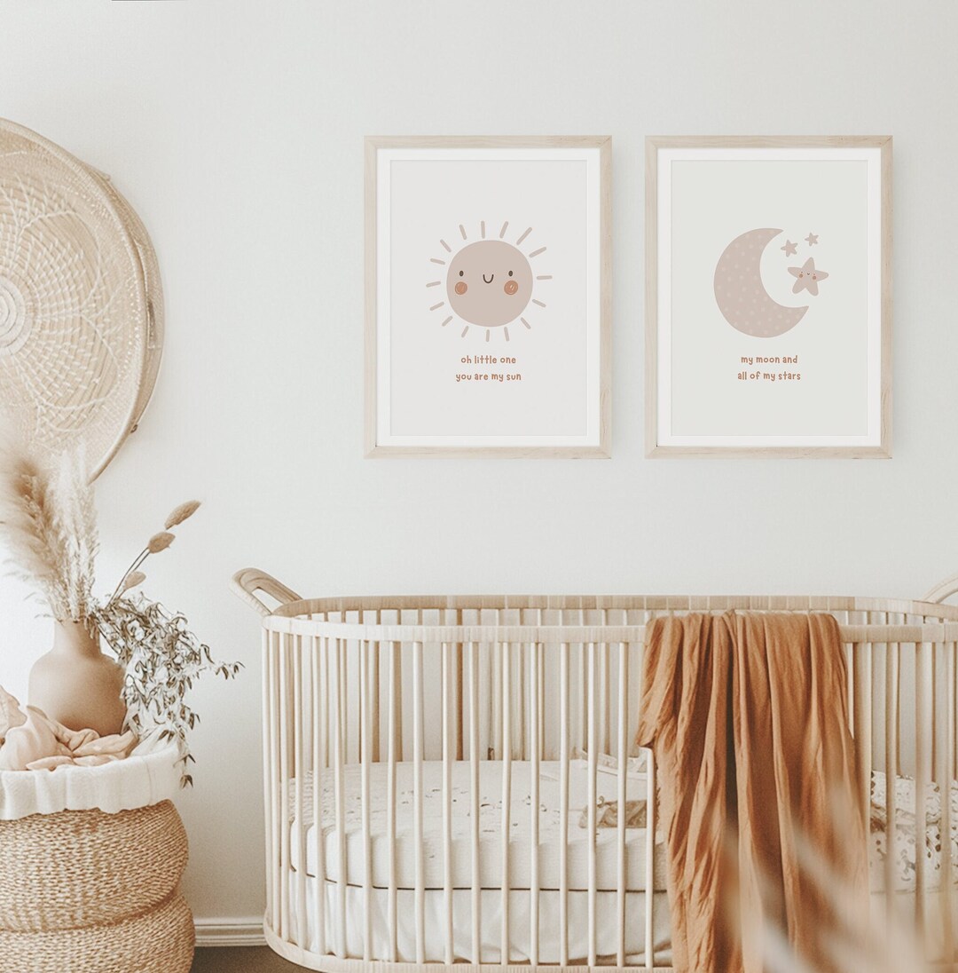 Sun Moon Stars Nursery Print, Beige Kids Room Decor (digital Download ...