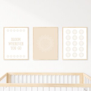 Sunflower Trio - Set of 3 Digital Downloads - Nursery Art Prints - Kids&#39; Bedroom Decor - Instant Download - Neutral Beige Blooms Flowers