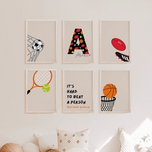 Sports Collection Prints - Custom Initial - Set of 7 - Digital Download Art Bedroom Playroom Personalised AFL Soccer Tennis Golf Basketball
